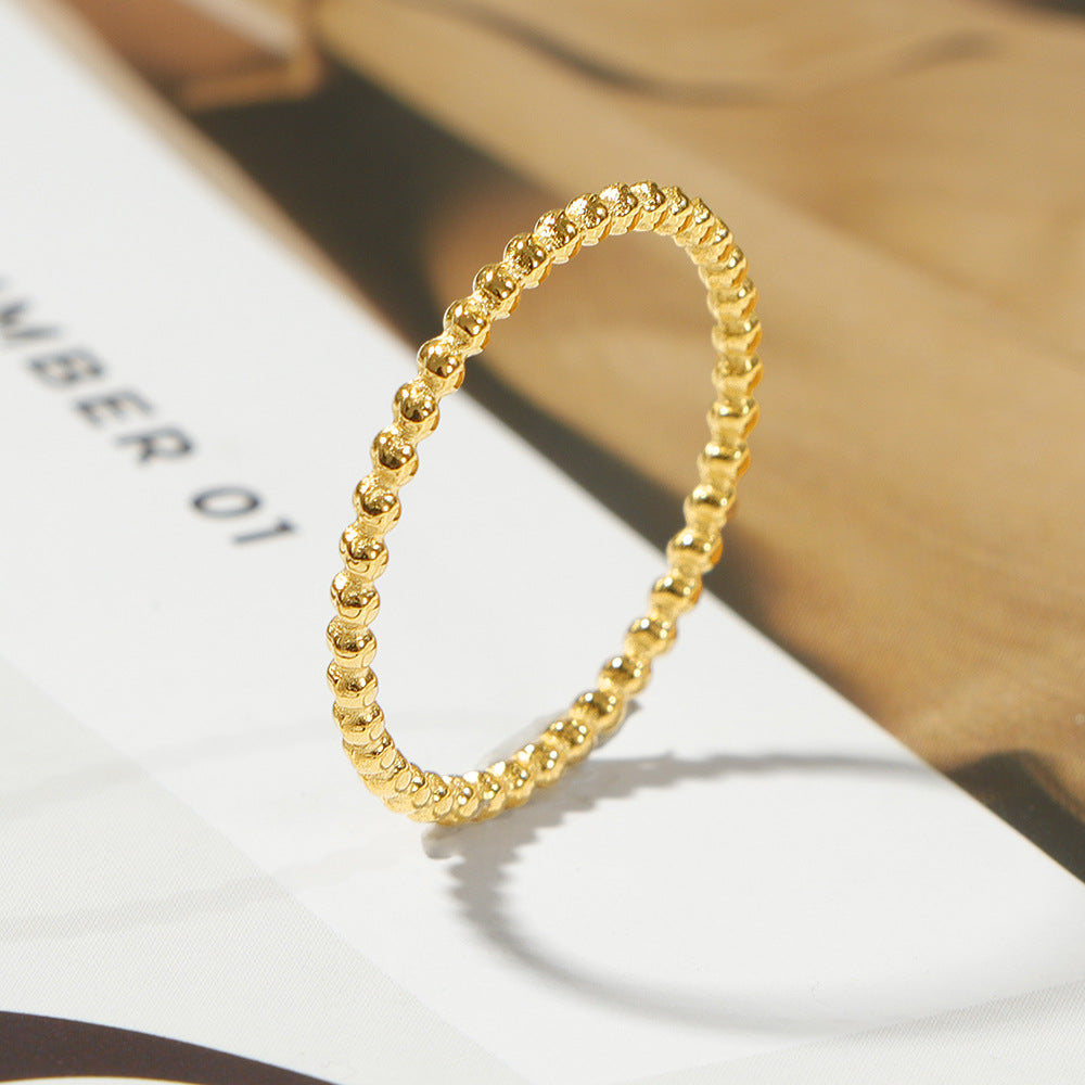 Titanium Steel Plain Circle Gold Bead Ring For Women, Stackable And Versatile
