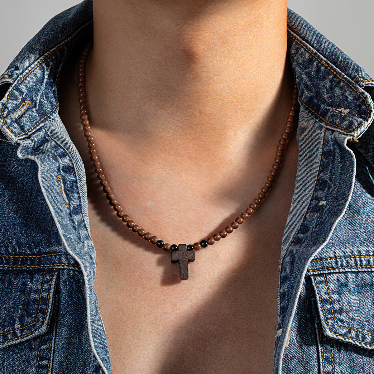 Men's Acrylic Bead Adjustable Necklace And Bracelet