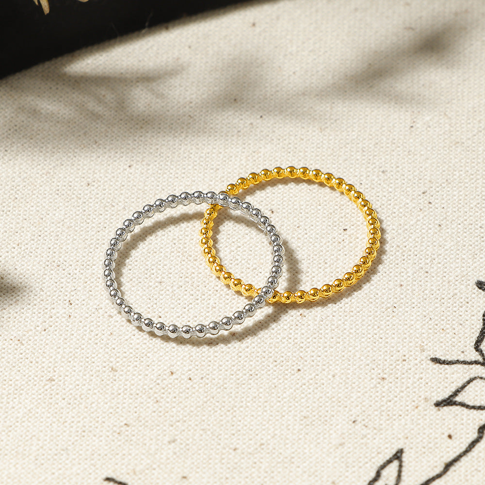 Titanium Steel Plain Circle Gold Bead Ring For Women, Stackable And Versatile