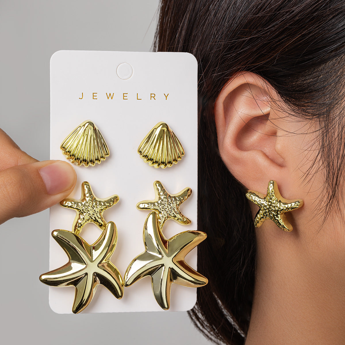 Women's Scallop Starfish And Conch Earrings