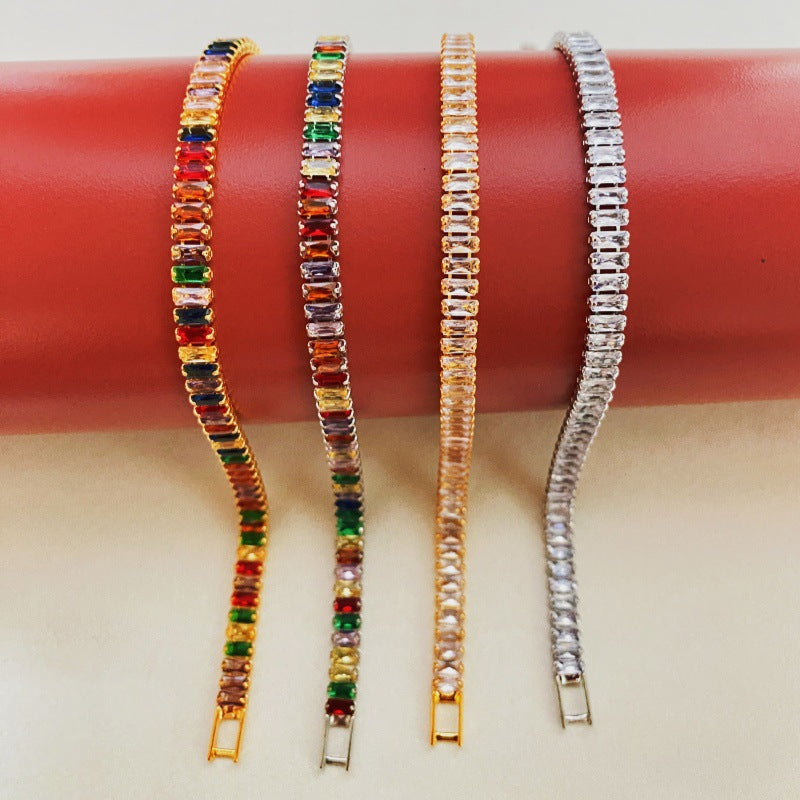 Colorful Zircon Flower Bracelet Full Diamond Plated White Gold