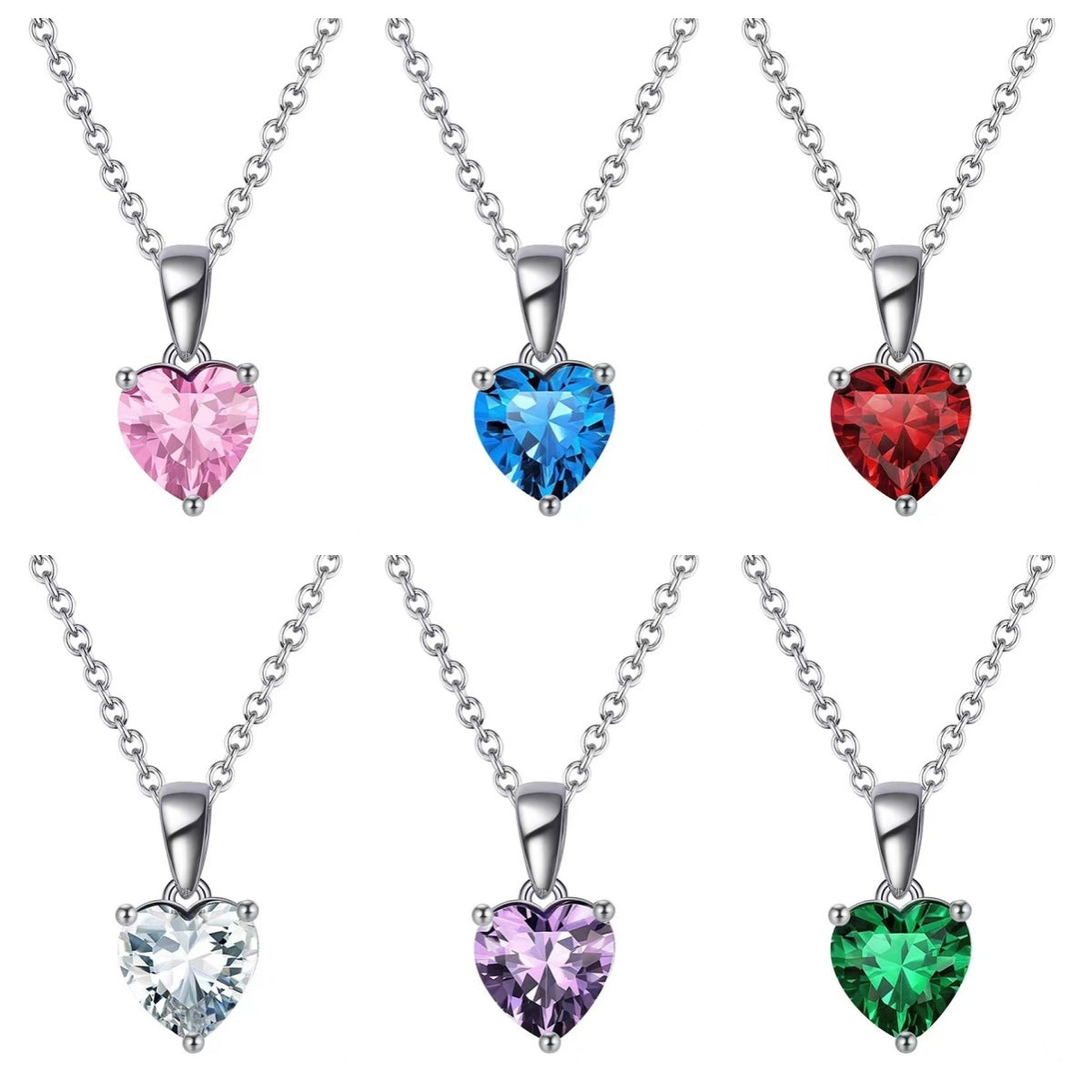 Women's Colorful Heart Gemstone Necklace, Birthday Stone 3A Zircon