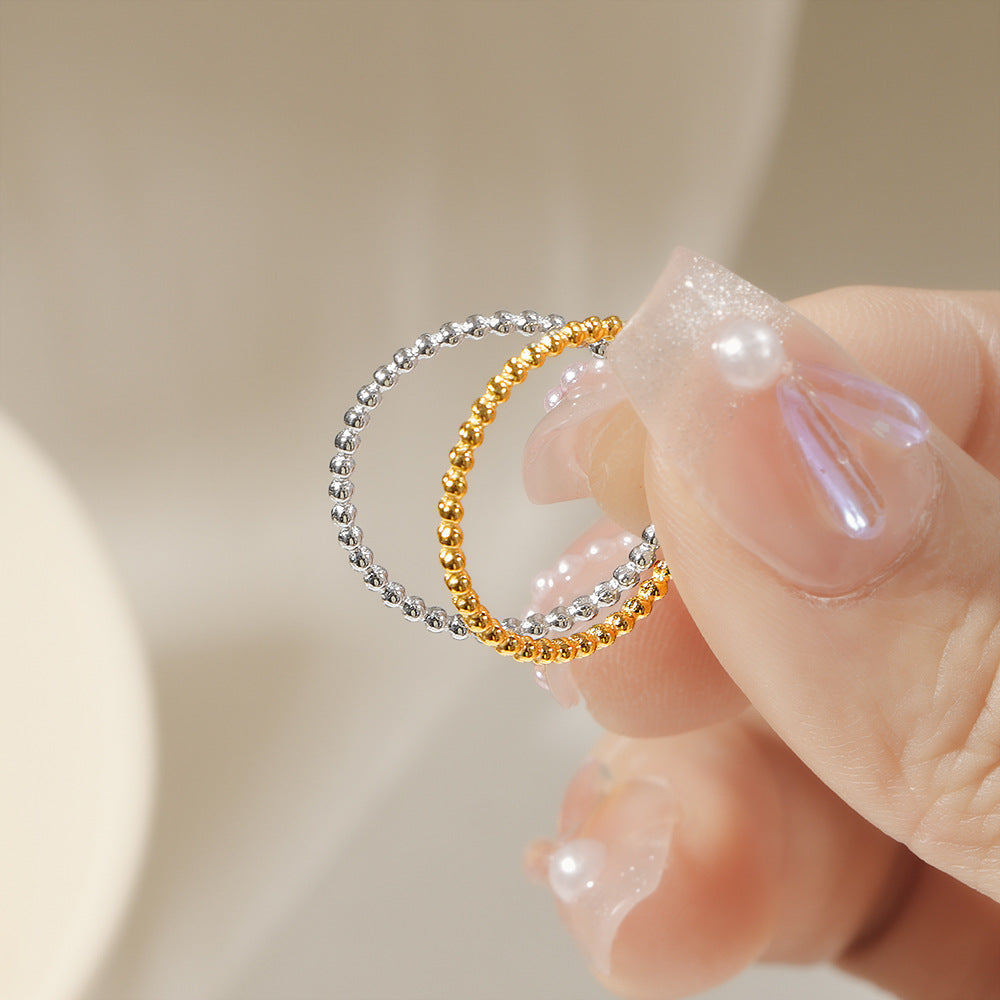 Titanium Steel Plain Circle Gold Bead Ring For Women, Stackable And Versatile