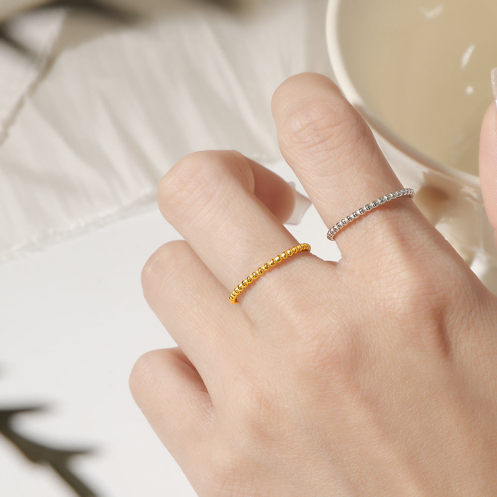 Titanium Steel Plain Circle Gold Bead Ring For Women, Stackable And Versatile
