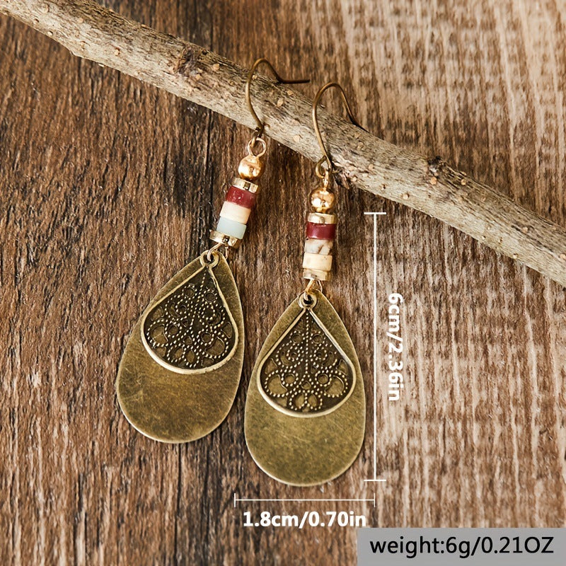 Antique-bronze Carved-ornament Creative Aged Water-drop Earrings