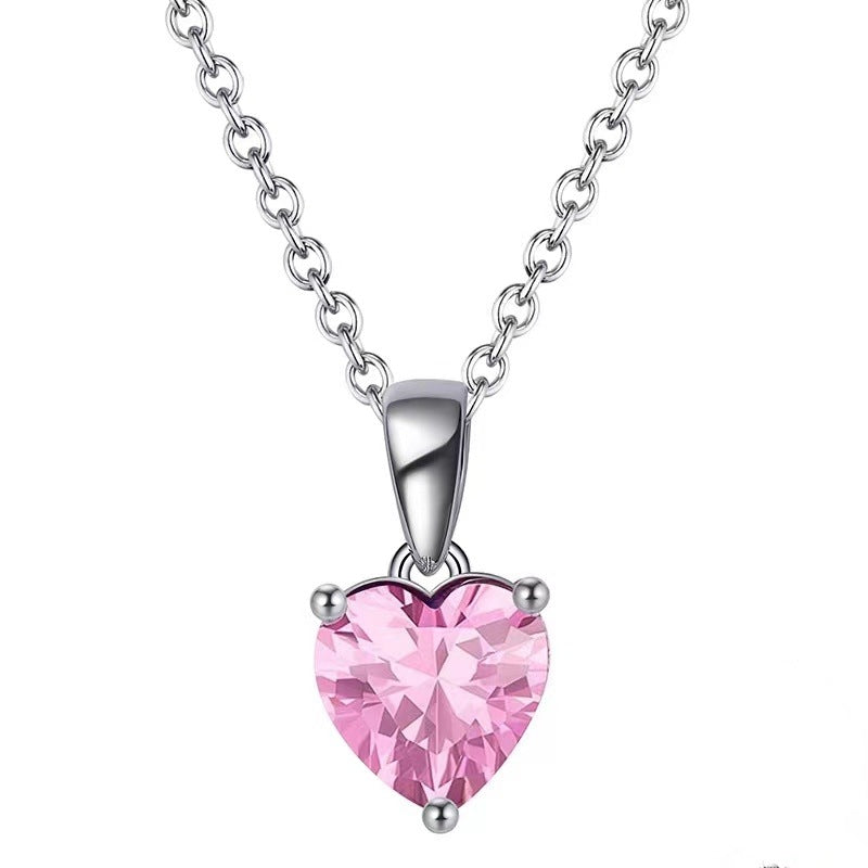 Women's Colorful Heart Gemstone Necklace, Birthday Stone 3A Zircon