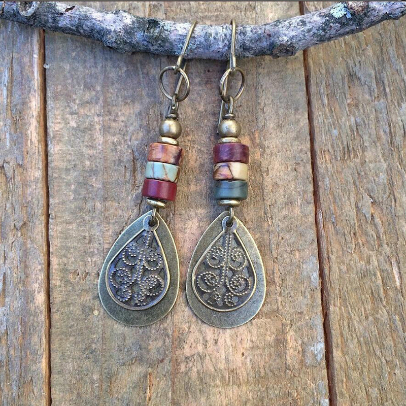 Antique-bronze Carved-ornament Creative Aged Water-drop Earrings