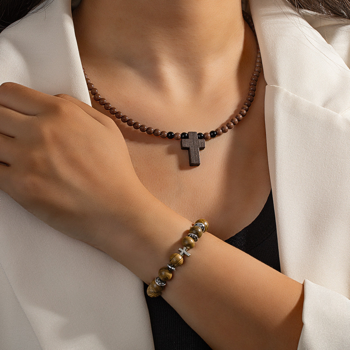 Men's Acrylic Bead Adjustable Necklace And Bracelet