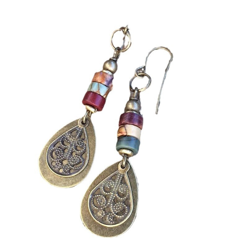 Antique-bronze Carved-ornament Creative Aged Water-drop Earrings