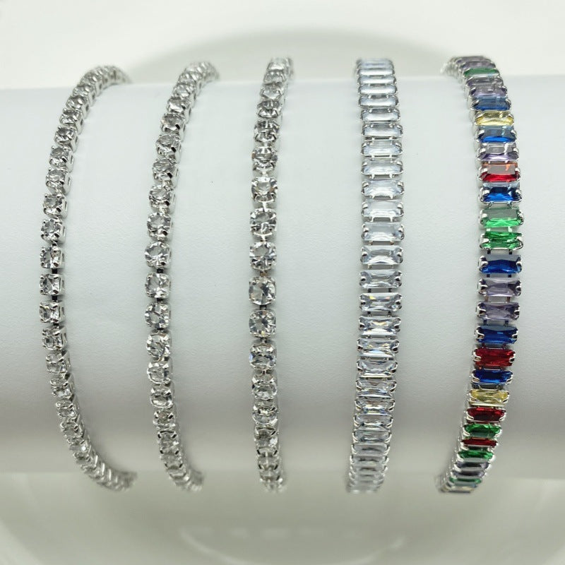 Colorful Zircon Flower Bracelet Full Diamond Plated White Gold